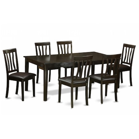 East West Furniture 7 Piece Dining Set-Table With Leaf and 6 Dinette Chairs, PK7 HEAN7-CAP-LC